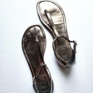 Tory Burch Metallic Leather Logo T Strap Sandals